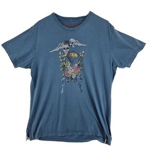 Robert Graham Shirt Mens XL Blue Skulls Flowers Graphic Tailored Fit USA Cotton